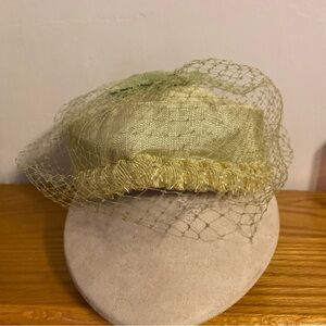 Vintage Women's Cocktail Hat Green with Mesh Detail